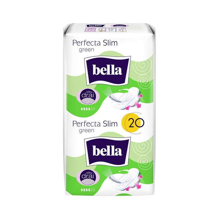 BELLA Perfecta Green, hygienic absorbent pads, thin, Silk Drai, 20 pcs
